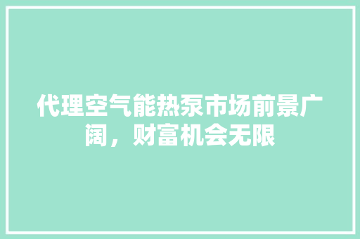 代理空气能热泵市场前景广阔，财富机会无限 家电维护