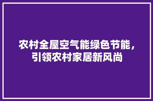 农村全屋空气能绿色节能，引领农村家居新风尚 家电维护