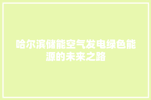 哈尔滨储能空气发电绿色能源的未来之路 翻新改色