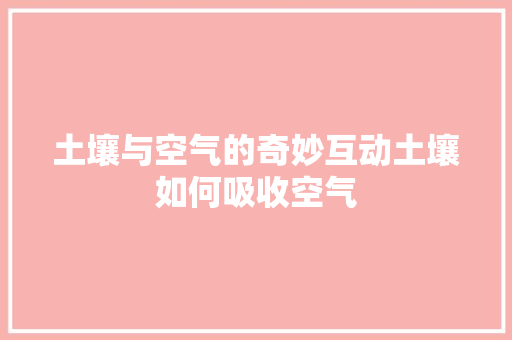 土壤与空气的奇妙互动土壤如何吸收空气 家电维护