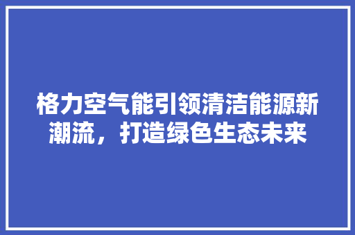 格力空气能引领清洁能源新潮流，打造绿色生态未来 清洁保养