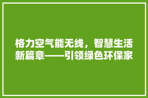 格力空气能无线，智慧生活新篇章——引领绿色环保家电潮流 家电维护