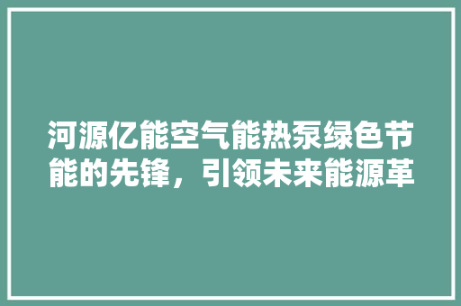 河源亿能空气能热泵绿色节能的先锋，引领未来能源革命 水电维修