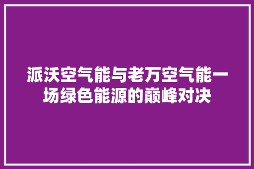 派沃空气能与老万空气能一场绿色能源的巅峰对决 热水器