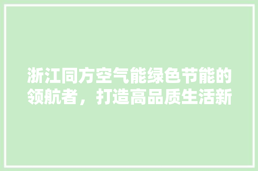 浙江同方空气能绿色节能的领航者，打造高品质生活新篇章 局部翻新