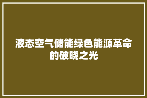 液态空气储能绿色能源革命的破晓之光 热水器