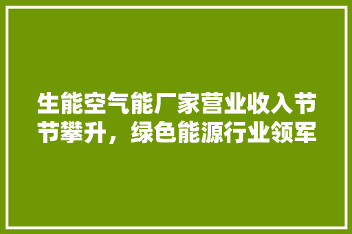 生能空气能厂家营业收入节节攀升，绿色能源行业领军者崛起 家居维修