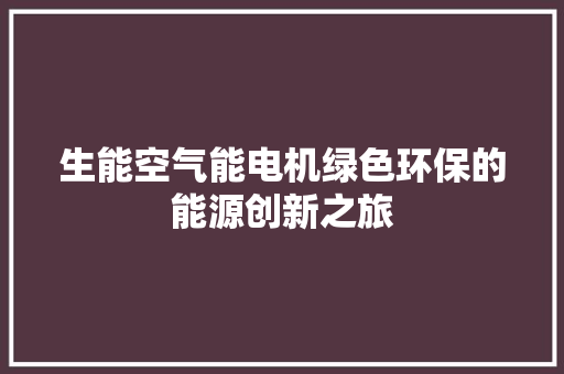 生能空气能电机绿色环保的能源创新之旅 水电维修