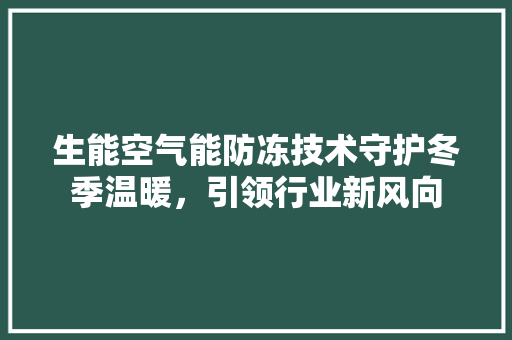 生能空气能防冻技术守护冬季温暖，引领行业新风向 龙头管件