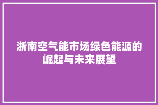 浙南空气能市场绿色能源的崛起与未来展望 家居维修