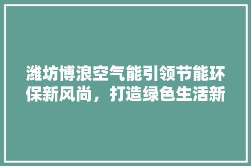 潍坊博浪空气能引领节能环保新风尚，打造绿色生活新标杆 洁具维修