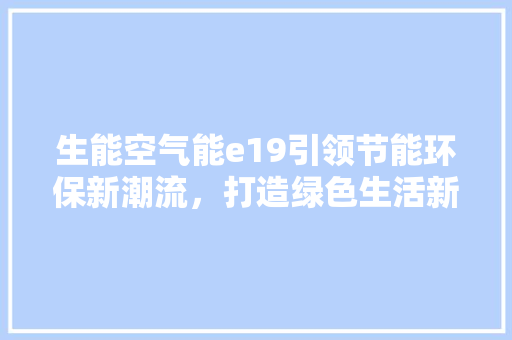 生能空气能e19引领节能环保新潮流，打造绿色生活新范式 翻新改色