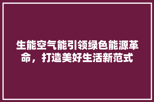 生能空气能引领绿色能源革命，打造美好生活新范式 家电维护