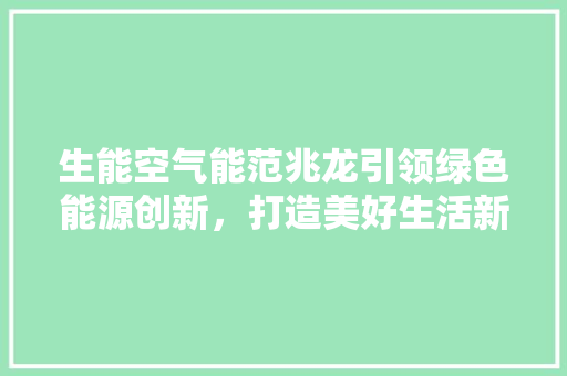 生能空气能范兆龙引领绿色能源创新，打造美好生活新篇章 家居维修