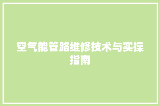 空气能管路维修技术与实操指南 热水器