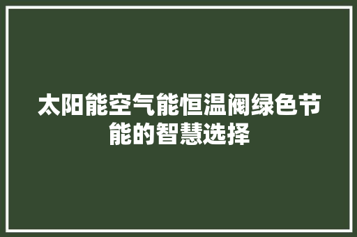 太阳能空气能恒温阀绿色节能的智慧选择 冰箱