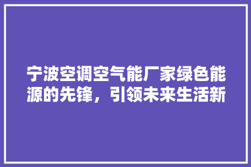 宁波空调空气能厂家绿色能源的先锋，引领未来生活新风尚 翻新改色