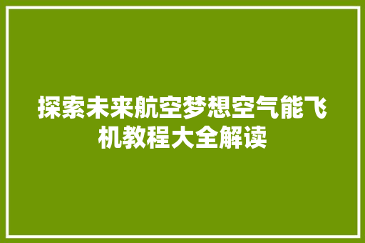 探索未来航空梦想空气能飞机教程大全解读 灯具安装