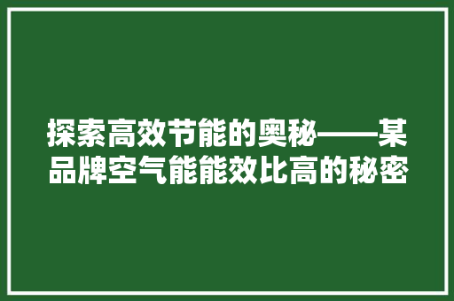 探索高效节能的奥秘——某品牌空气能能效比高的秘密 空调