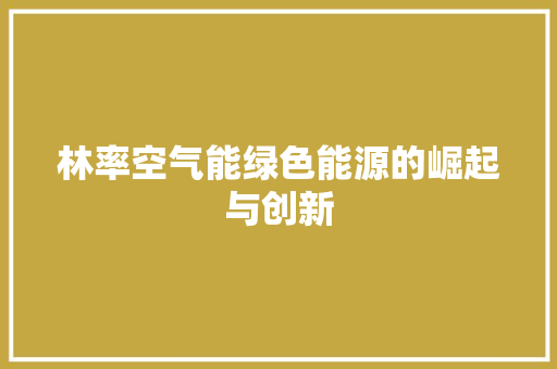 林率空气能绿色能源的崛起与创新 水电维修
