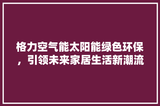 格力空气能太阳能绿色环保，引领未来家居生活新潮流 龙头管件