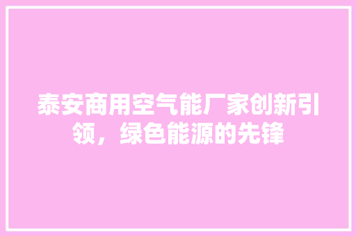 泰安商用空气能厂家创新引领，绿色能源的先锋 龙头管件