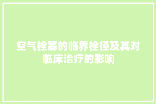 空气栓塞的临界栓径及其对临床治疗的影响 热水器