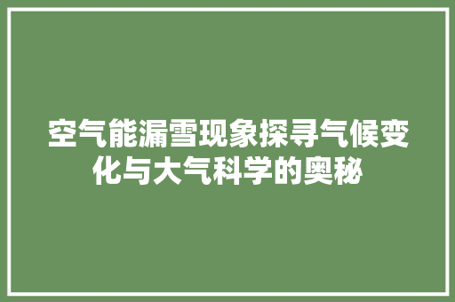 空气能漏雪现象探寻气候变化与大气科学的奥秘 冰箱