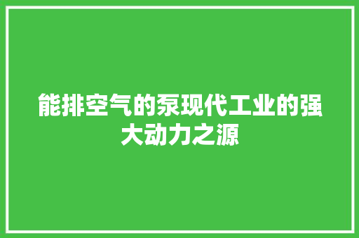 能排空气的泵现代工业的强大动力之源 洁具维修