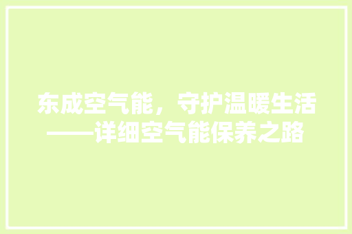 东成空气能，守护温暖生活——详细空气能保养之路 水电维修