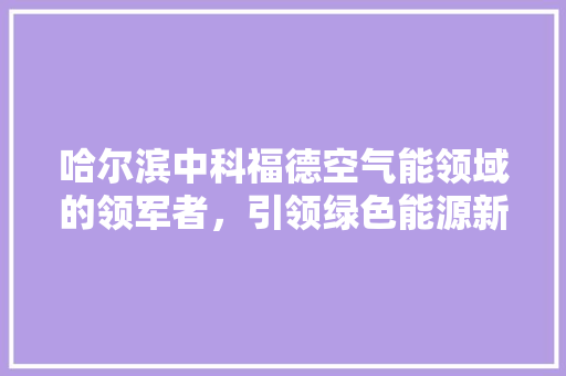 哈尔滨中科福德空气能领域的领军者，引领绿色能源新潮流 洁具维修
