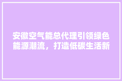 安徽空气能总代理引领绿色能源潮流，打造低碳生活新风尚 家居维修