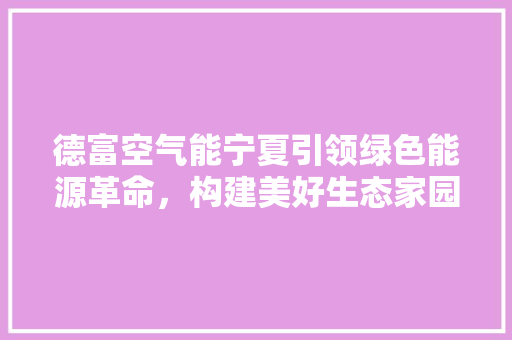 德富空气能宁夏引领绿色能源革命，构建美好生态家园 空调