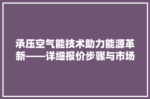 承压空气能技术助力能源革新——详细报价步骤与市场前景 清洁保养