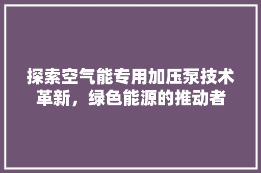 探索空气能专用加压泵技术革新，绿色能源的推动者 贴膜