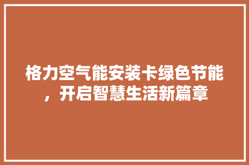 格力空气能安装卡绿色节能，开启智慧生活新篇章 洁具维修