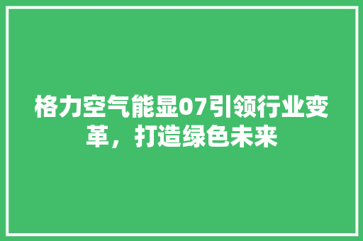 格力空气能显07引领行业变革，打造绿色未来 热水器