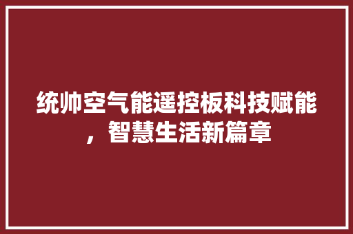 统帅空气能遥控板科技赋能，智慧生活新篇章 龙头管件
