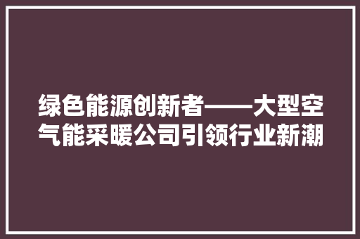 绿色能源创新者——大型空气能采暖公司引领行业新潮流 灯具安装