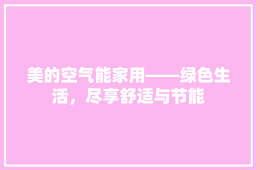 美的空气能家用——绿色生活，尽享舒适与节能 水电维修