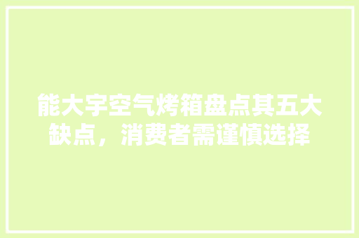 能大宇空气烤箱盘点其五大缺点，消费者需谨慎选择 龙头管件