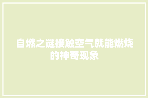 自燃之谜接触空气就能燃烧的神奇现象 热水器