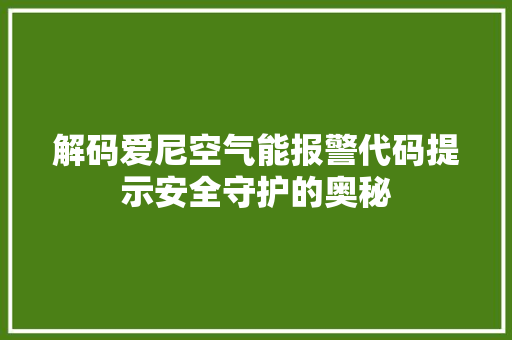 解码爱尼空气能报警代码提示安全守护的奥秘 热水器