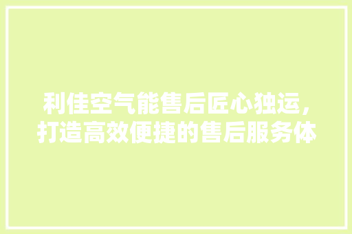 利佳空气能售后匠心独运，打造高效便捷的售后服务体系 水电维修