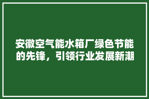 安徽空气能水箱厂绿色节能的先锋，引领行业发展新潮流 龙头管件
