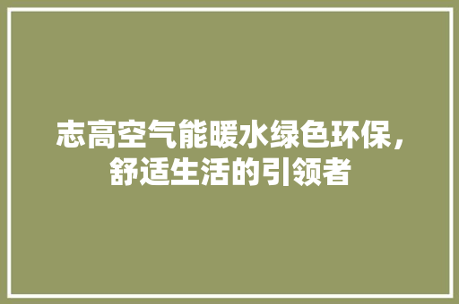 志高空气能暖水绿色环保，舒适生活的引领者 洁具维修