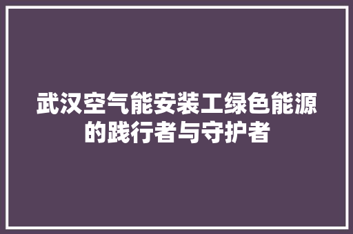 武汉空气能安装工绿色能源的践行者与守护者 灯具安装