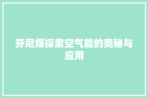 芬尼煤探索空气能的奥秘与应用 热水器