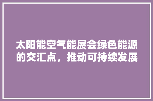 太阳能空气能展会绿色能源的交汇点，推动可持续发展的未来 洁具维修