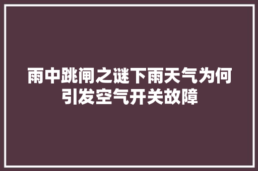 雨中跳闸之谜下雨天气为何引发空气开关故障 翻新改色